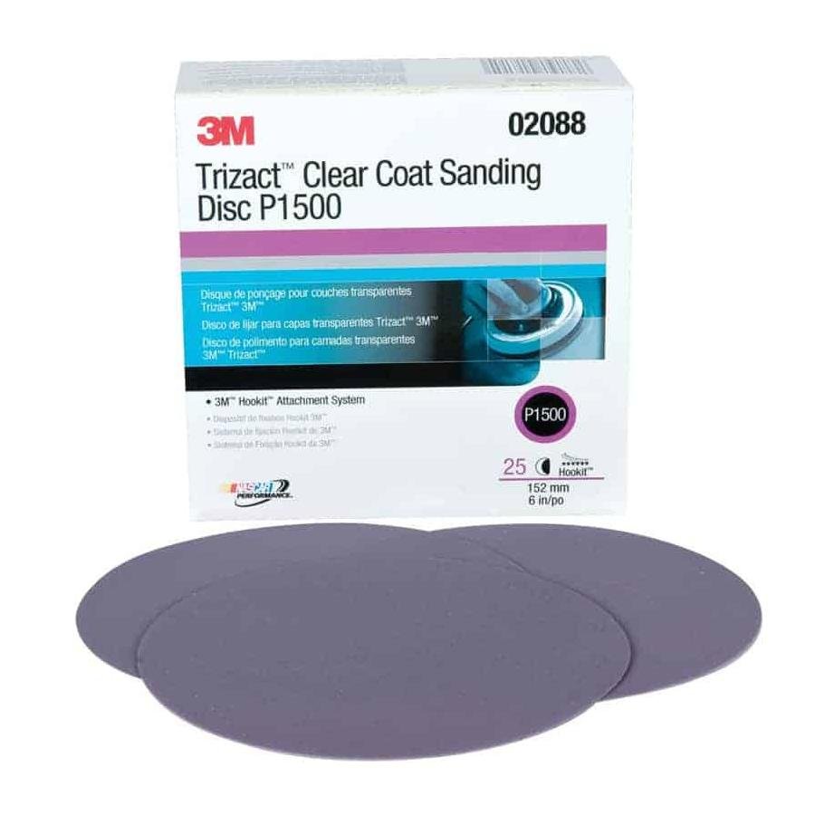 3M Trizact Hookit Clear Coat Sanding Disc 1500 Grit, 02088, 6 Inch, 25 Discs per Carton