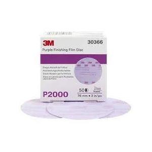 3M Hookit Purple Finishing Film Abrasive Disc 2000 Grit, 30366, 3 Inch, 50 Discs per Carton