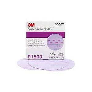 3M Hookit Purple Finishing Film Abrasive Disc 1500 Grit, 30667, 6 Inch, 50 Discs per Carton