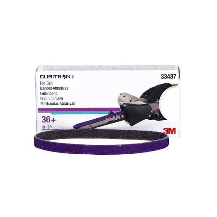 3M Cubitron II File Belt, 33437, 36+, 10 mm x 330 mm (3/8 in x 13 in), 10 belts per carton
