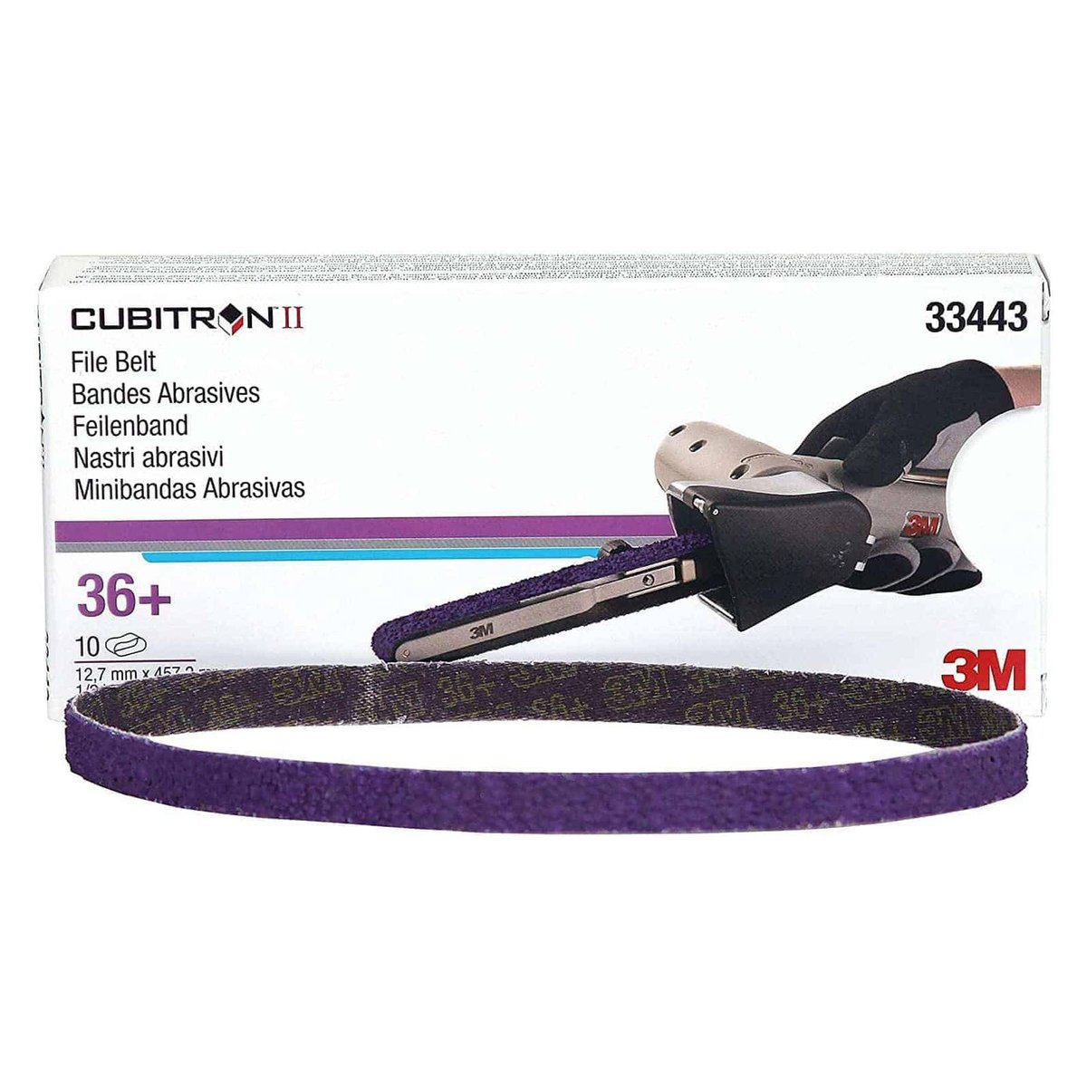 3M Cubitron II File Belt, 33443, 36+, 1/2 in x 18 in (12.7 mm x 457.2 mm), 10 belts per carton