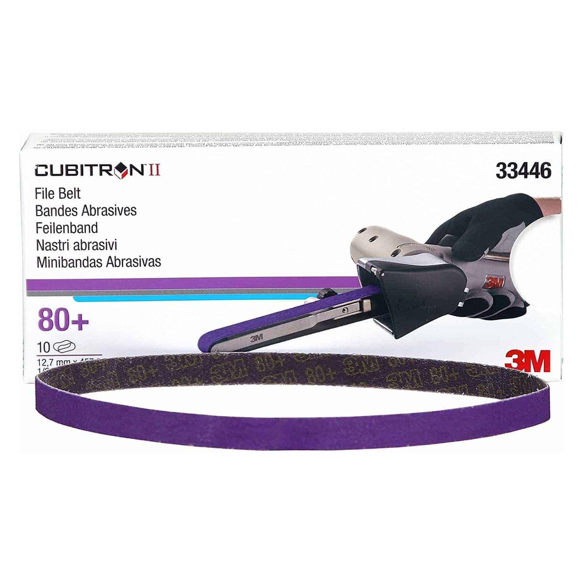 3M Cubitron II File Belt, 33446, 80+, 1/2 in x 18 in (12.7 mm x 457.2 mm), 10 belts per carton