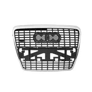 Front Grille with Sport without Park Assist Sensor Holes Silver and Black with Chrome Molding