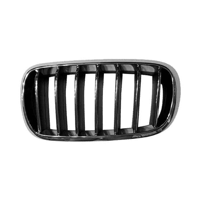 Front Left Grille For Luxury Models Without M Pkg Or Night Vision Chrome Frame With Black Bars Chrome Facing