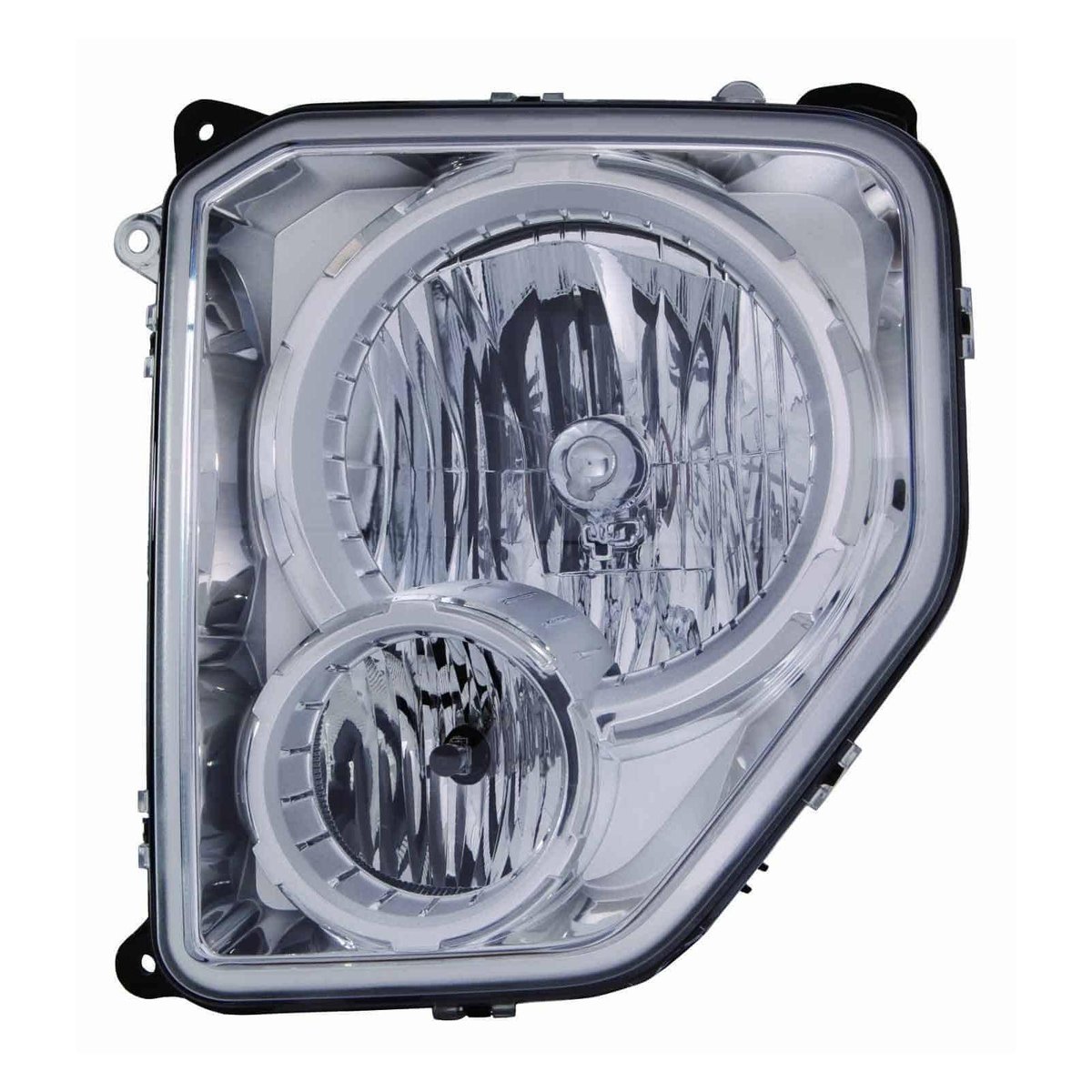 Front Left HeadLamp Composite with Fog Lamps Chrome Bezel Round Bulb Shield