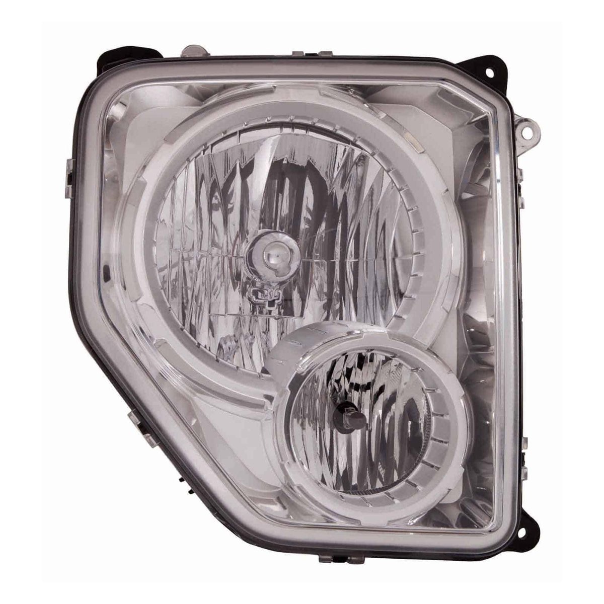 Front Right HeadLamp Composite with Fog Lamps Chrome Bezel Round Bulb Shield