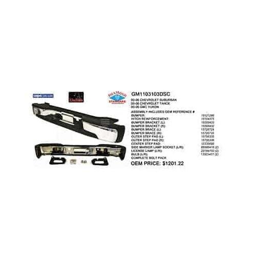 Rear Step Bumper Assembly Chrome with Black Pads