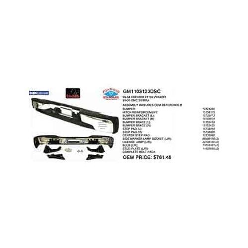 Rear Step Bumper Assembly Chrome for 1500 Series Steptside Models
