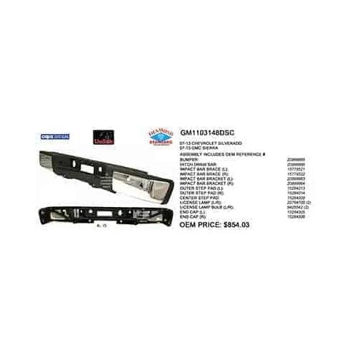 Rear Step Bumper Assembly Chrome with Sensor Holes Includes Impact Bar