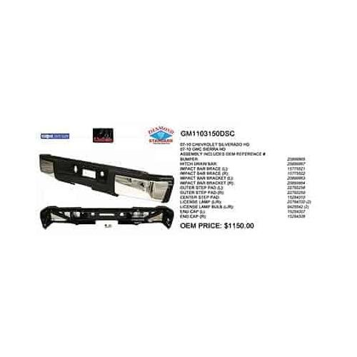 Rear Step Bumper Assembly Chrome without Sensor Holes for Single Rear Wheels Includes Stabilizer Bar